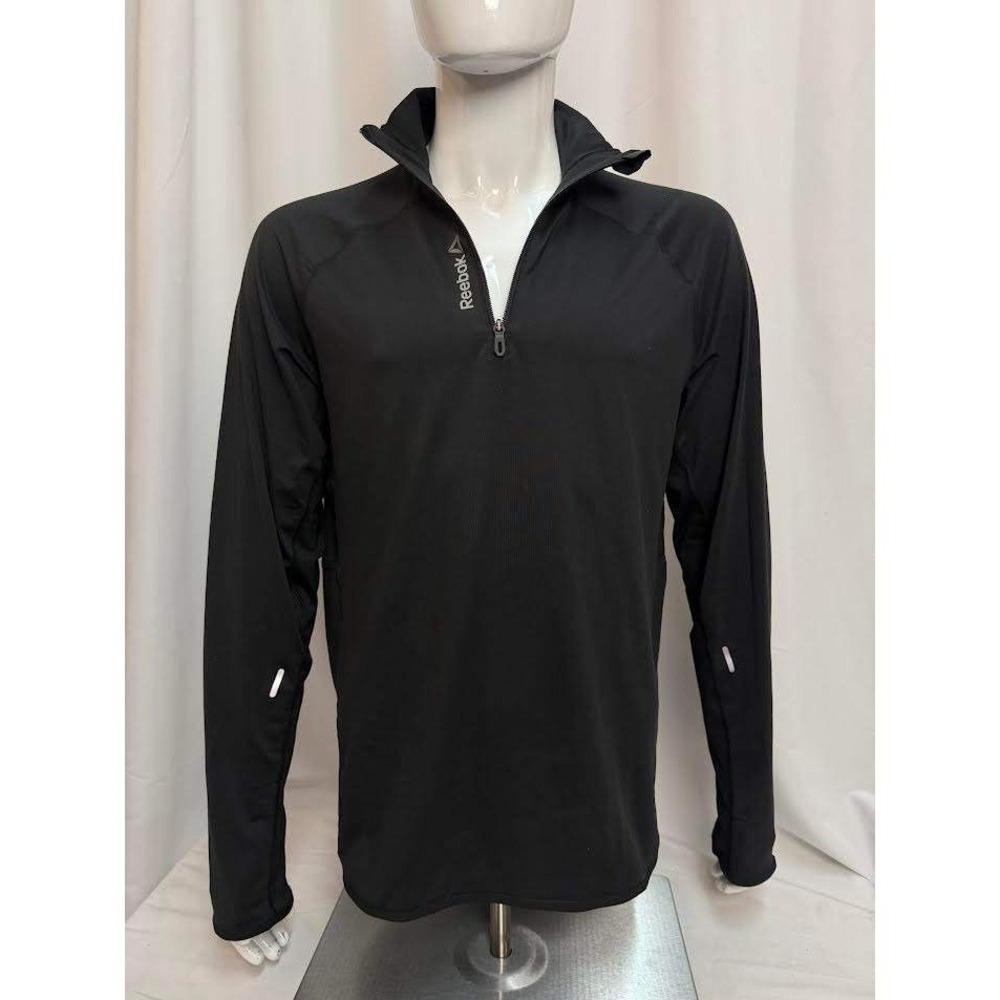 NWT! Reebok Men's Quarter Zip Running Shirt Black Reflective Athletic Top M